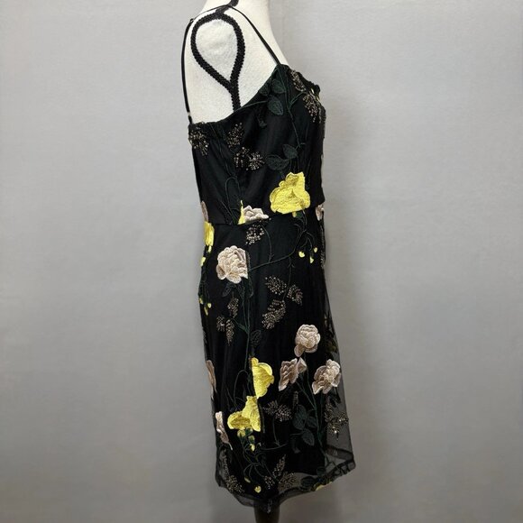 Lulus Mini Dress Womens L Black Rue Floral Embroidered Sequin Sleeveless Bodycon - Picture 2 of 10